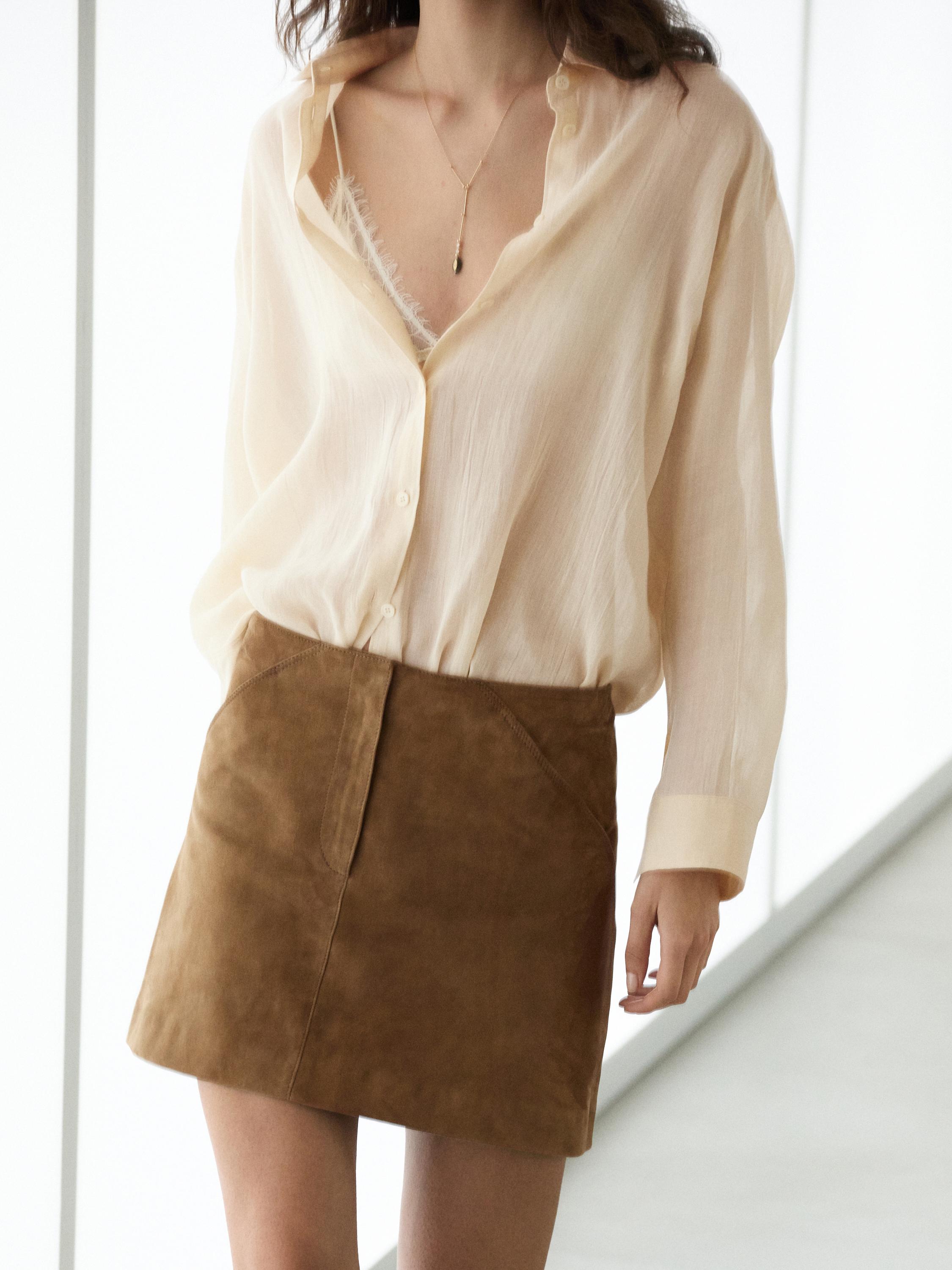 Suede leather mini skirt